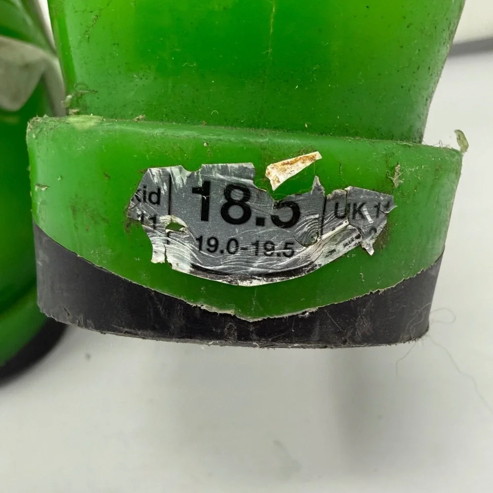 Elan U-Flex Kids Ski Boots Green White Size 18.5 US 11 Single Buckle Alpine